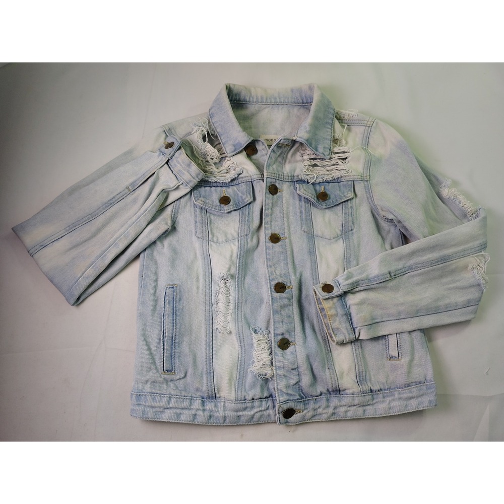 Mono B Womens Distressed Shredded Denim Jacket Light Wash Ripped‎ KJ9439 Size M
